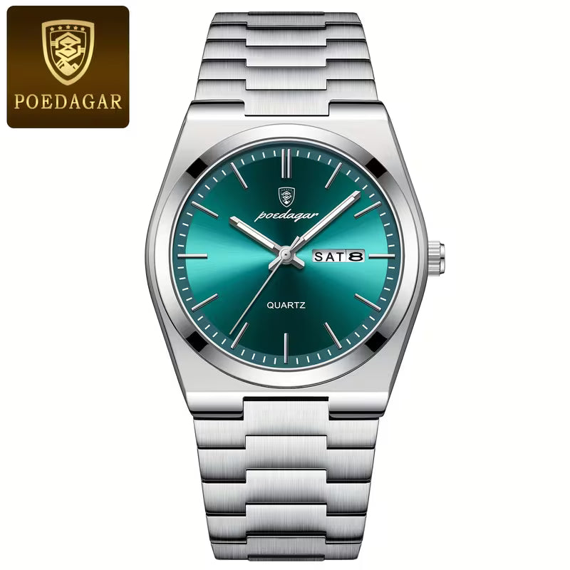 POEDAGAR New Ultra-Thin Stainless Steel Waterproof Luminous Quartz Watch with Date Display – A Stylish, Youthful, and Luxurious Korean-Style Watch Suitable for Students and Business Casual Wear