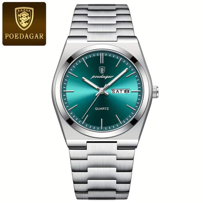 POEDAGAR New Ultra-Thin Stainless Steel Waterproof Luminous Quartz Watch with Date Display – A Stylish, Youthful, and Luxurious Korean-Style Watch Suitable for Students and Business Casual Wear