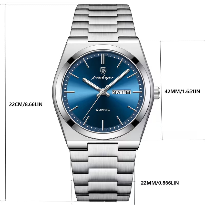 POEDAGAR New Ultra-Thin Stainless Steel Waterproof Luminous Quartz Watch with Date Display – A Stylish, Youthful, and Luxurious Korean-Style Watch Suitable for Students and Business Casual Wear