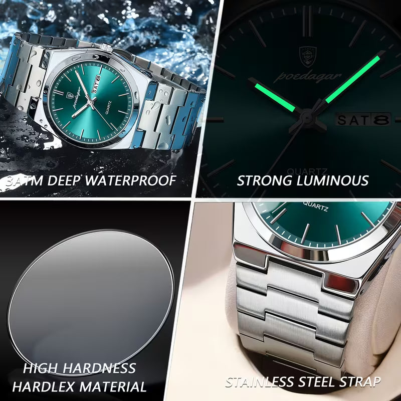 POEDAGAR New Ultra-Thin Stainless Steel Waterproof Luminous Quartz Watch with Date Display – A Stylish, Youthful, and Luxurious Korean-Style Watch Suitable for Students and Business Casual Wear