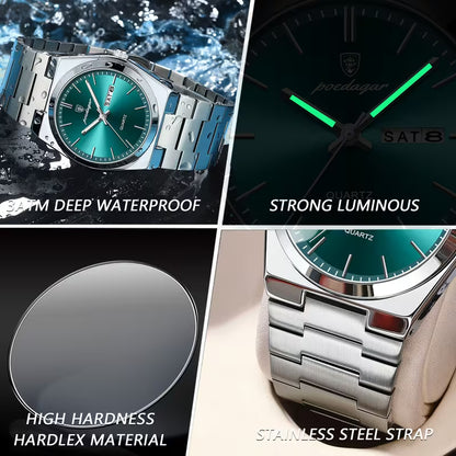 POEDAGAR New Ultra-Thin Stainless Steel Waterproof Luminous Quartz Watch with Date Display – A Stylish, Youthful, and Luxurious Korean-Style Watch Suitable for Students and Business Casual Wear