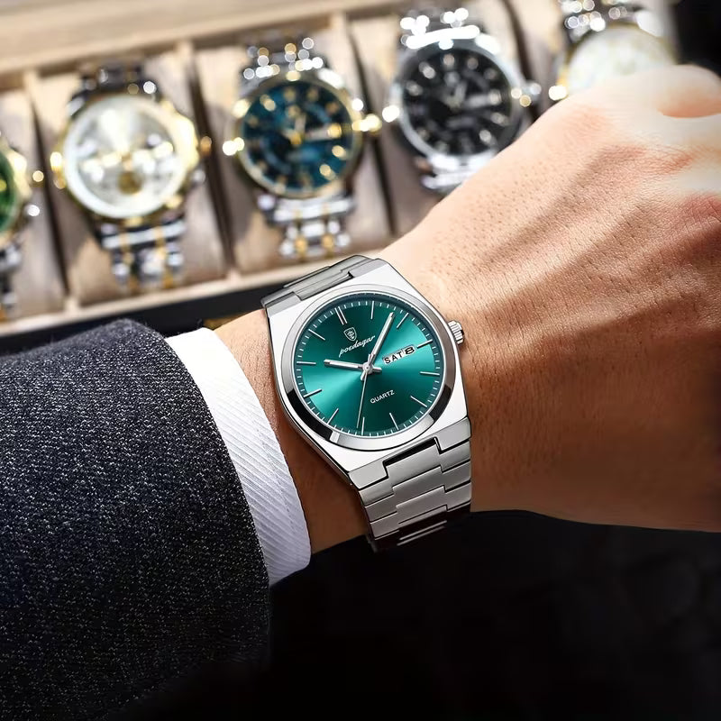 POEDAGAR New Ultra-Thin Stainless Steel Waterproof Luminous Quartz Watch with Date Display – A Stylish, Youthful, and Luxurious Korean-Style Watch Suitable for Students and Business Casual Wear