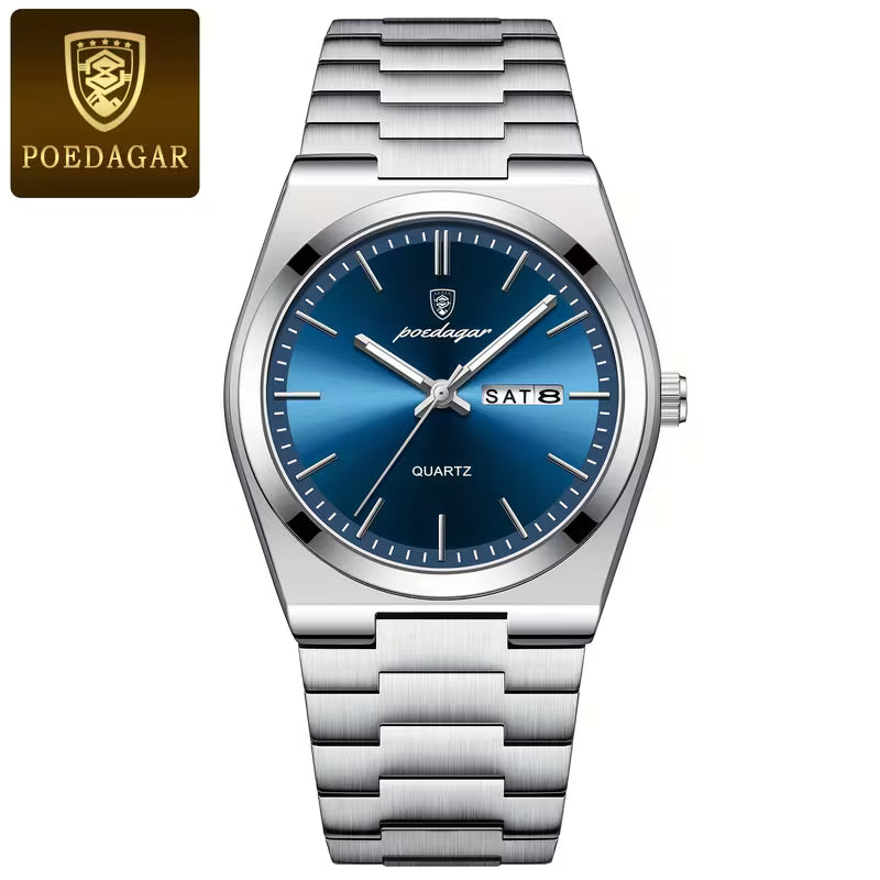 POEDAGAR New Ultra-Thin Stainless Steel Waterproof Luminous Quartz Watch with Date Display – A Stylish, Youthful, and Luxurious Korean-Style Watch Suitable for Students and Business Casual Wear